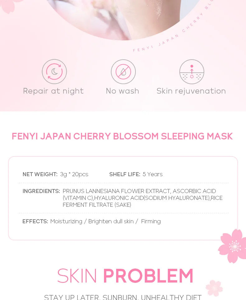 Japan Sakura Sleeping Whitening Facial Mask Oil-Control Moisturizer Shrink Pores Firming Brightening Anti Aging Korean Cosmetics
