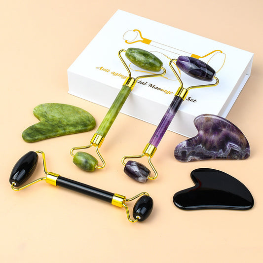 Coffret Gua Sha & Rouleau Visage – Cristaux Naturels